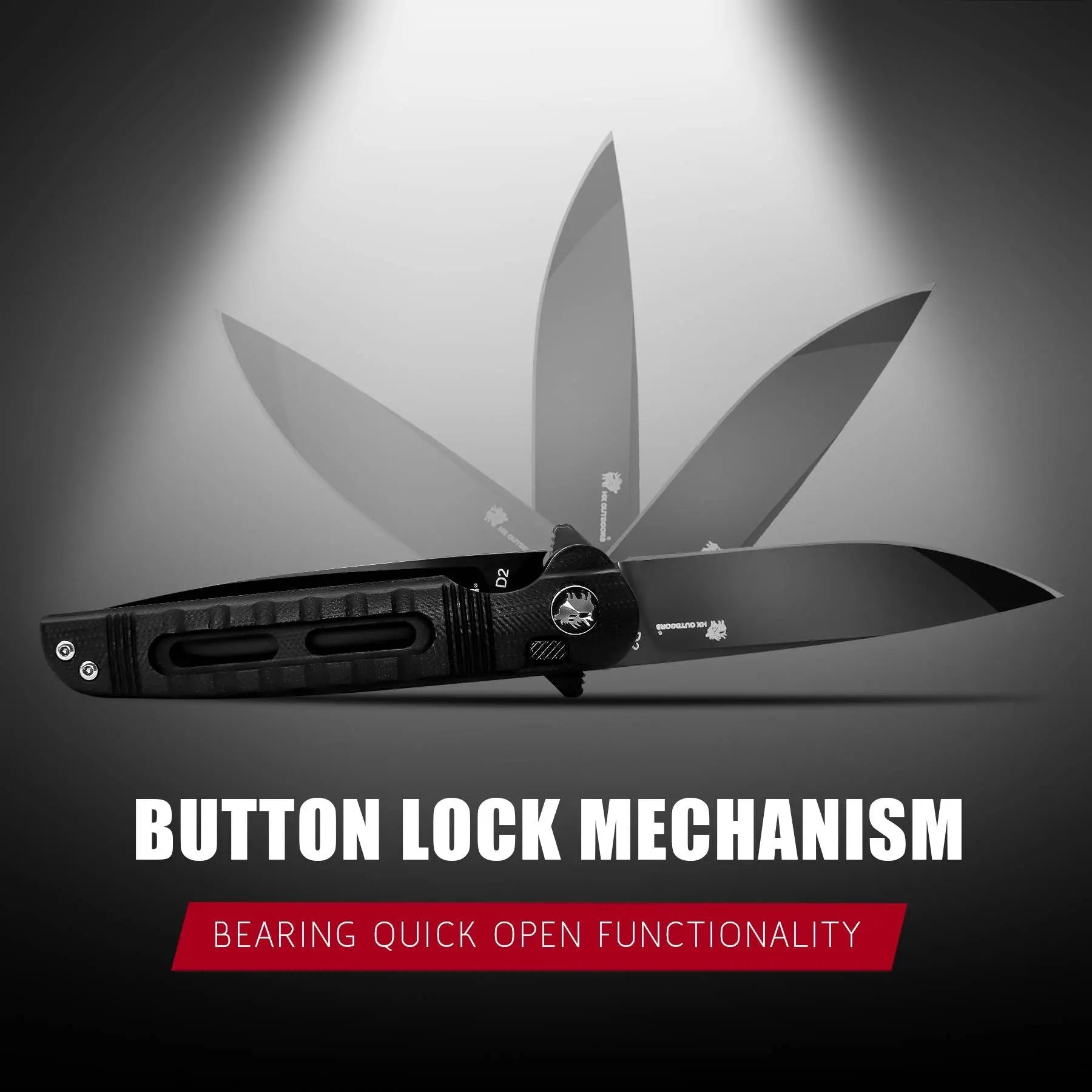 Pocket Knife HX OUTDOORS DARK MASTER 3.15" D2 G10 BUTTON LOCK Tactical Folding Knife Camping, Hunting, And Outdoors ZD-112B from HX OUTDOORS
