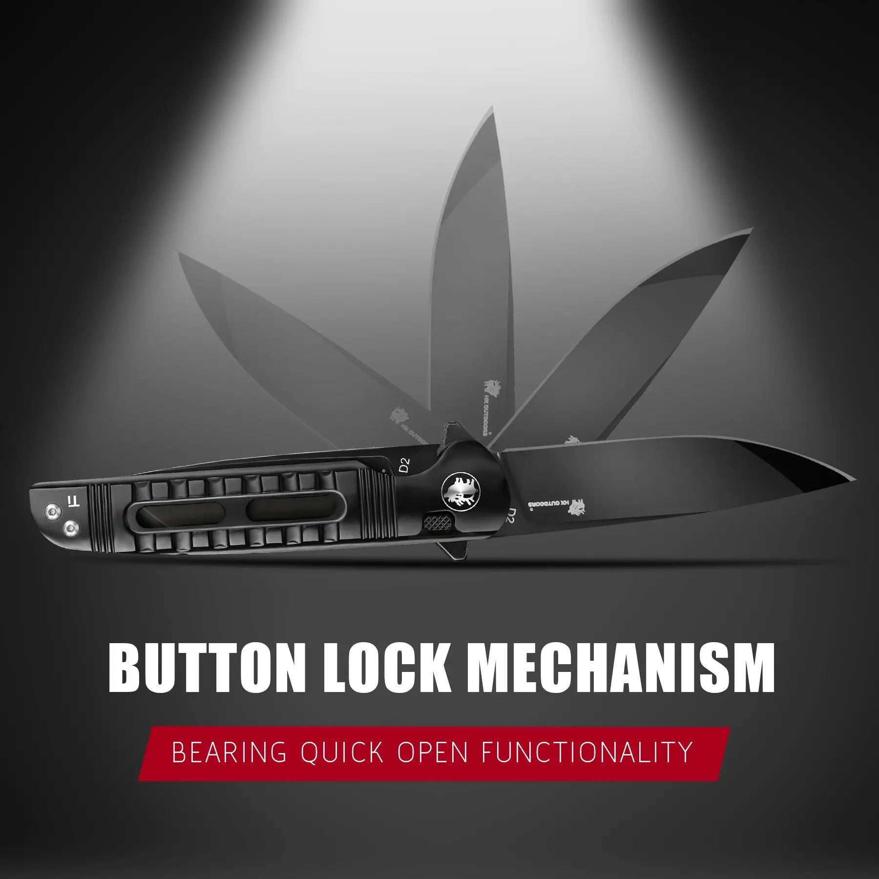 Pocket Knife HX OUTDOORS DARK MASTER 3.15" D2 BUTTON LOCK Titanium alloy Tactical Folding Knife Camping, Hunting, And Outdoors ZD-112A from HX OUTDOORS