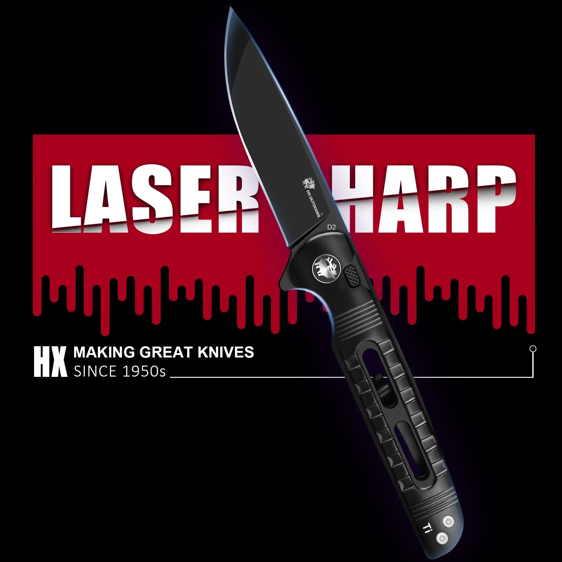 Pocket Knife HX OUTDOORS DARK MASTER 3.15" D2 BUTTON LOCK Titanium alloy Tactical Folding Knife Camping, Hunting, And Outdoors ZD-112A from HX OUTDOORS