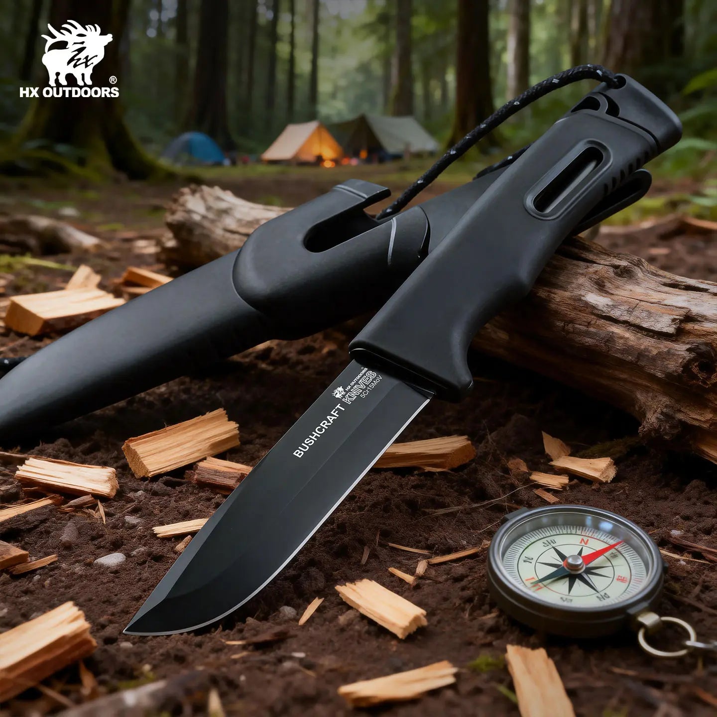 SURVIVAL MASTER 4 Fixed Blade | 3.74″ Matte Black Titanium Coating 5Cr15 Blade | Black PP & Black TPR Handle | TD-21E