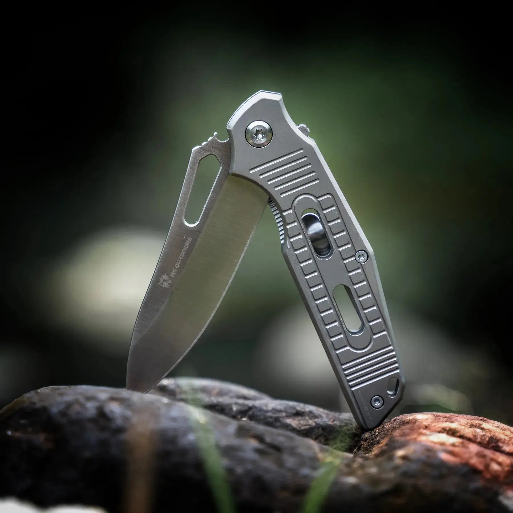 HX OUTDOORS ROCK FLUORITE | Pocket Knife | Liner Lock | 2.95" D2 Blade | Silver Titanium Handle | TD-15T ROCK FLUORITE
