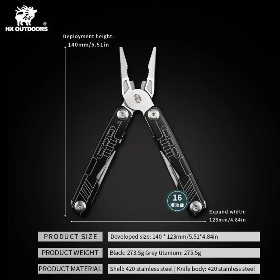 HX OUTDOORS VERSATILIS | Multi-tool | 6.5" Overall Length | 420 Blade | Black PTR Handle | GQ-18B VERSATILIS