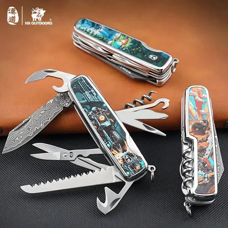 Multi-tool HX OUTDOORS DAMASK TRAILFOR 2.2" Damask Steel VG10 Multi-tool Knife Camping Outdoor DD-14C from HX OUTDOORS