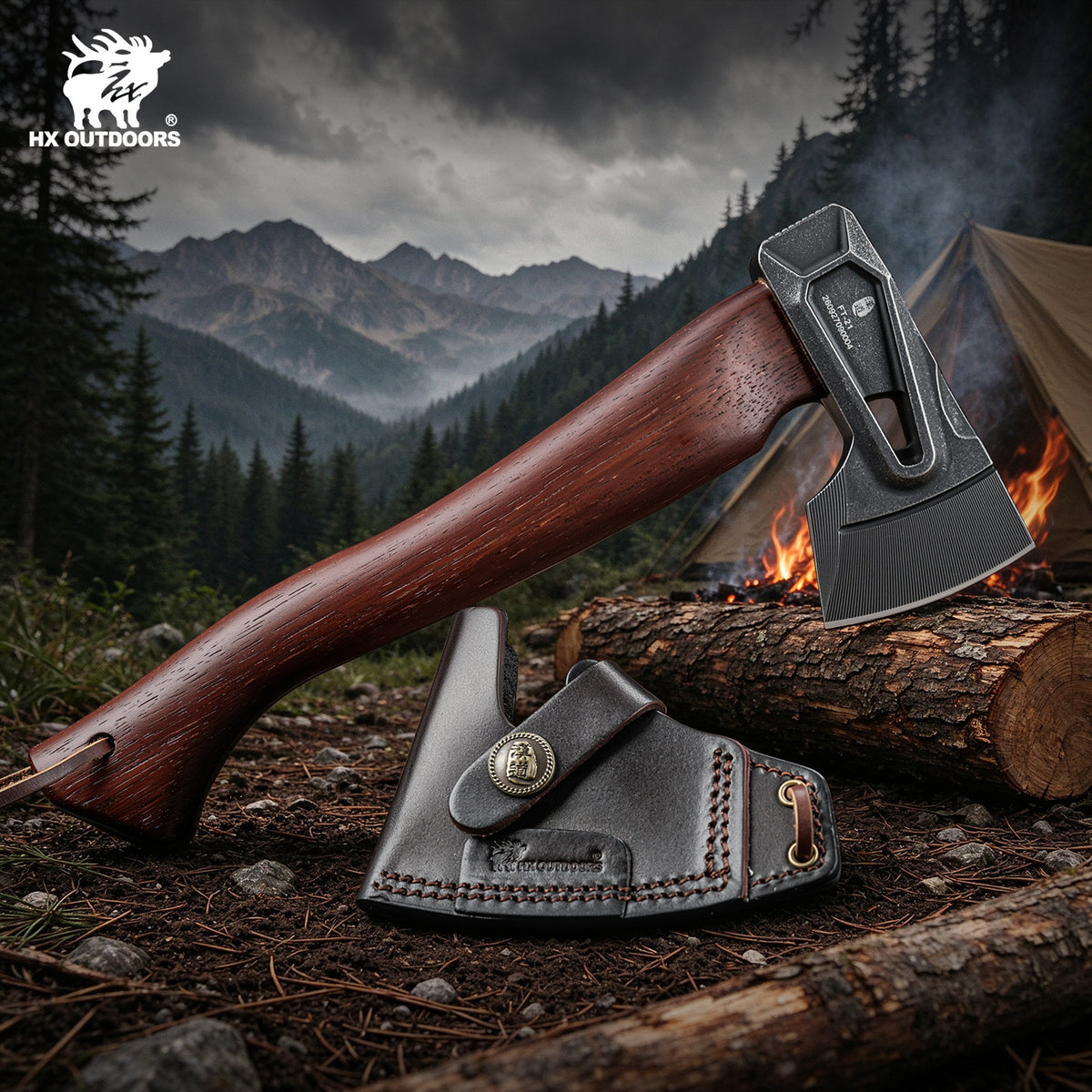 PATROL Camp Hatchet | 12.01" Overall Length | 420 Stainless Steel Head | Padauk Wood Handle | HX OUTDOORS FT-21