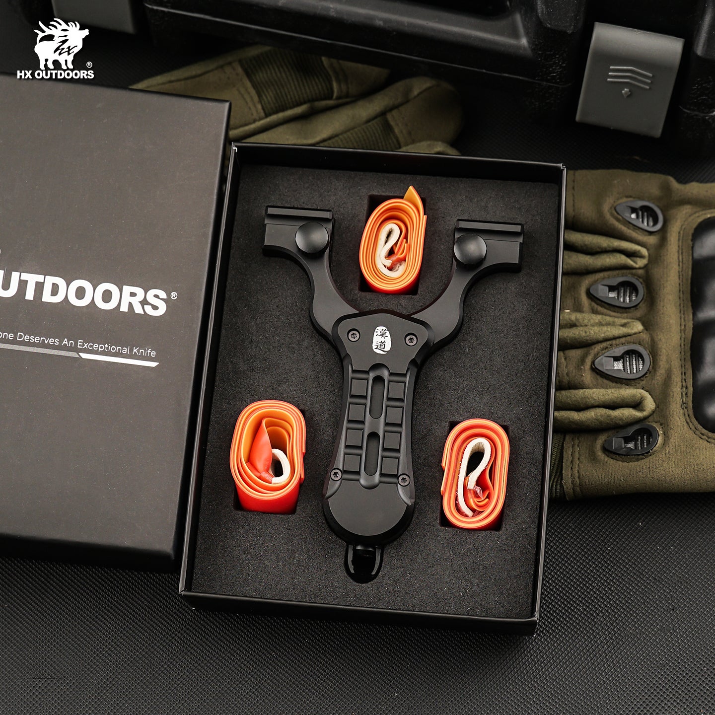 ACCURION Folding Slingshot | 4.33" Overall Length | Black Aluminum | HX OUTDOORS EDC-112B