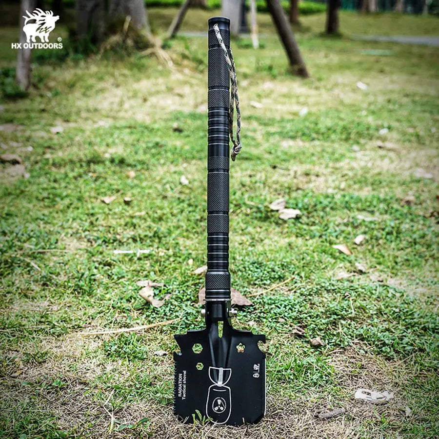 Shovel HX OUTDOORS RADIANTX Shovel Set with Hoe, Saw, Knife, Bottle Opener, Fire Starter Aluminum Handle (18.50" 440 Stainless Steel Head) GBC-62B from HX OUTDOORS