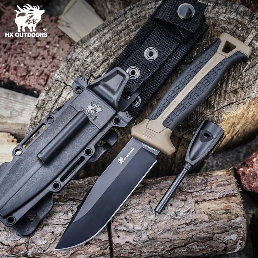 Fixed Blade HX OUTDOORS 4.33" D2 Brown PP & TRP Handle Hound Survival Fixed Blade Hunting Knife Adventure Survival Tools D-305A from HX OUTDOORS