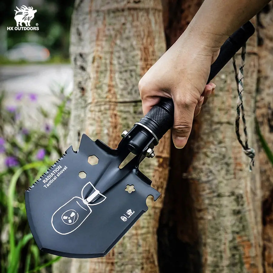 Shovel HX OUTDOORS RADIANTX Shovel Set with Hoe, Saw, Knife, Bottle Opener, Fire Starter Aluminum Handle (18.50" 440 Stainless Steel Head) GBC-62B from HX OUTDOORS