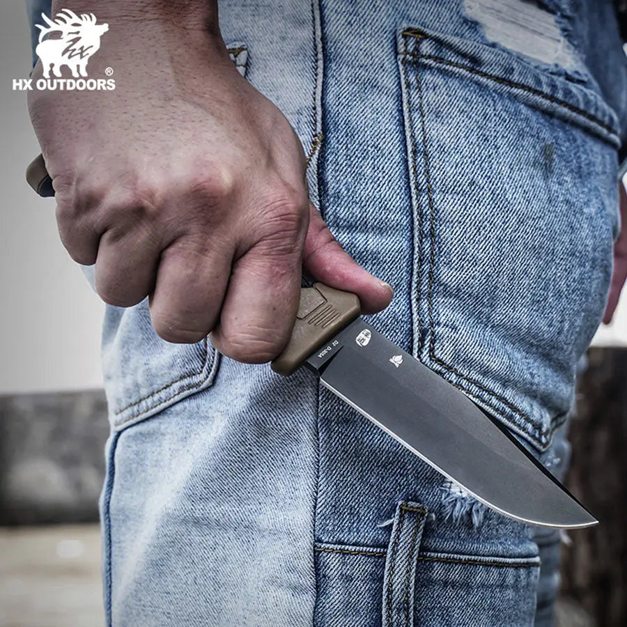 Fixed Blade HX OUTDOORS 4.33" D2 Brown PP & TRP Handle Hound Survival Fixed Blade Hunting Knife Adventure Survival Tools D-305A from HX OUTDOORS