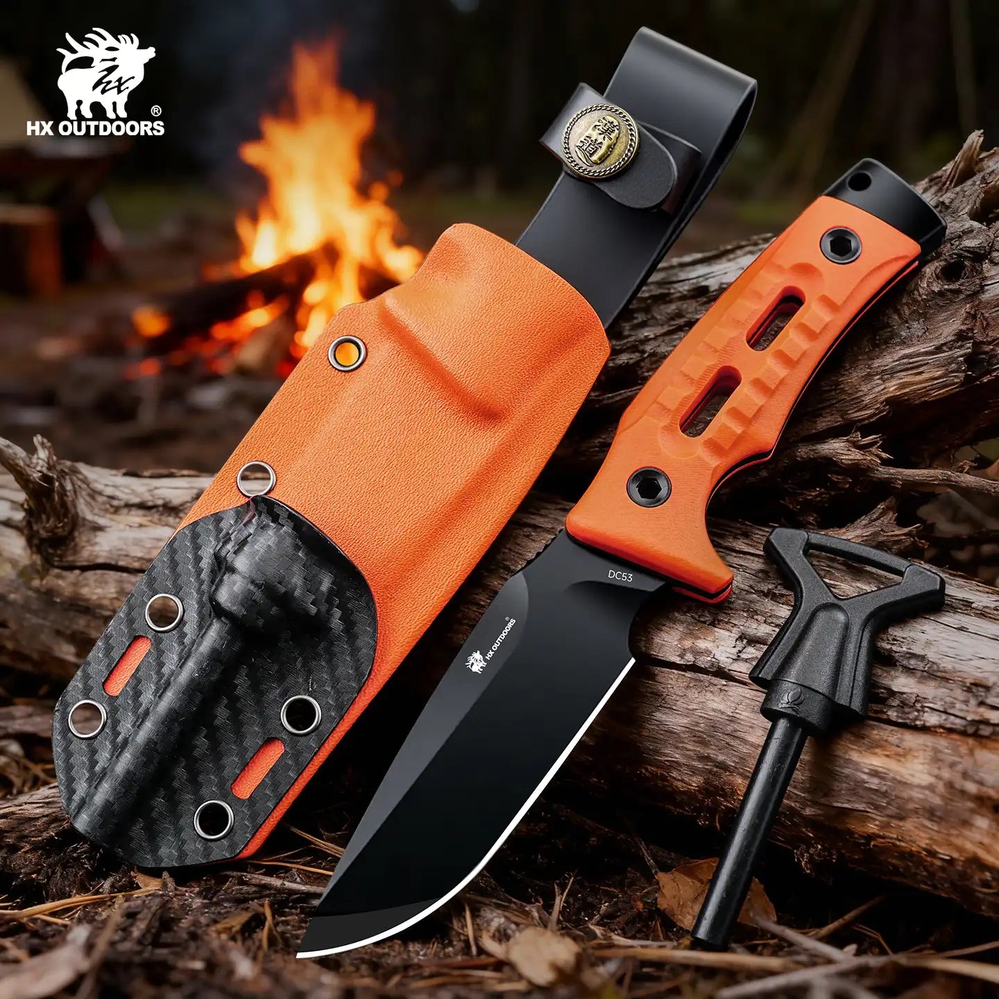 ROCK APEX Fixed Blade | 3.7" DC53 Blade | Orange G10 Handle | HX OUTDOORS TD-18CE
