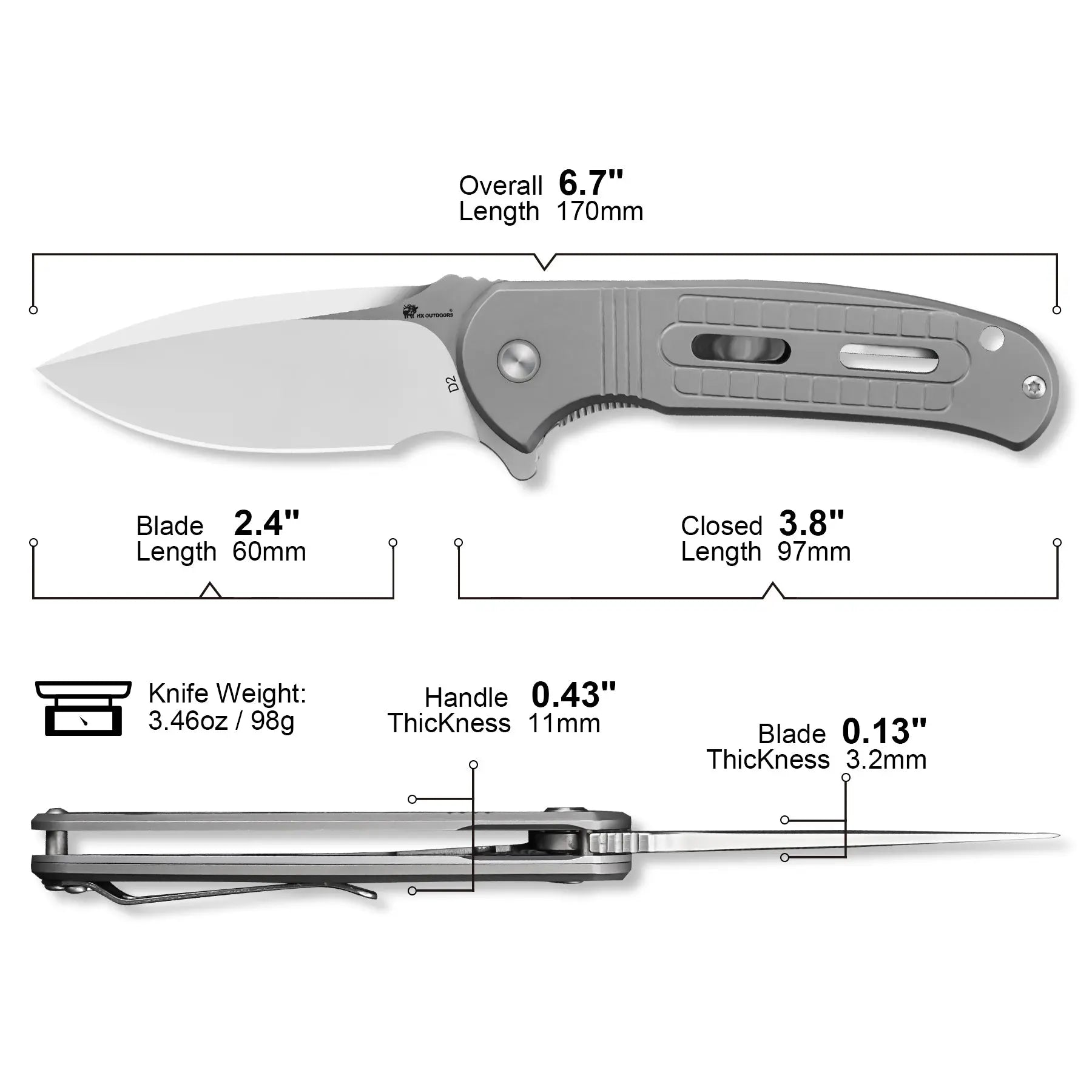 Pocket Knife HX OUTDOORS ROCK SAPPHIRE 2.4" D2 TITANIUM Drop Point Pocket Knife Camping Outdoor ZD-113S from HX OUTDOORS