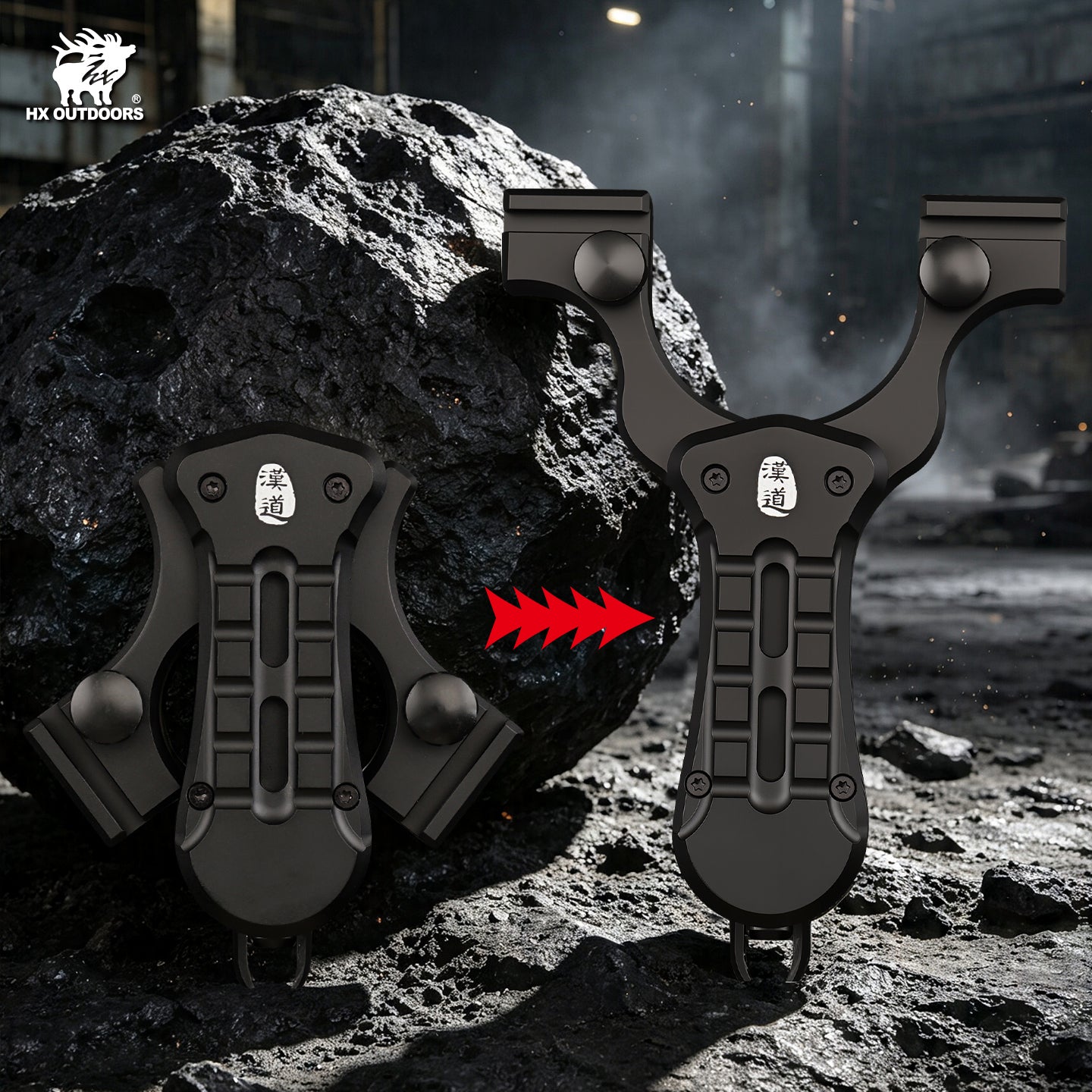 ACCURION Folding Slingshot | 4.33" Overall Length | Black Aluminum | HX OUTDOORS EDC-112B