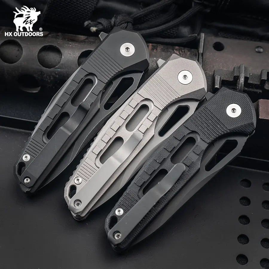 Pocket Knife HX OUTDOORS REINFORCED ROCK ONYX 2.87" D2 G10 BUTTON LOCK Tactical Folding Knife Camping, Hunting, And Outdoors ZD-104B-S from HX OUTDOORS