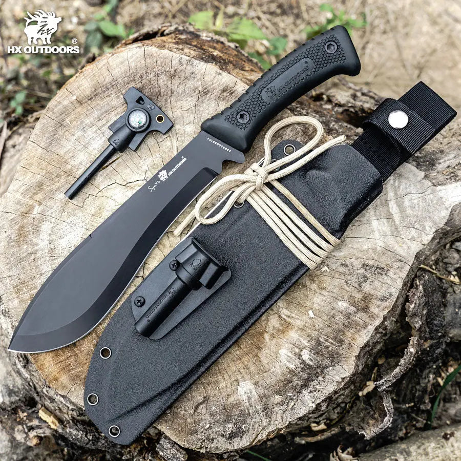 Bush Tool HX OUTDOORS 8.27" D2 Black Rubberized Handle CHEVALIER Bush Tool Fixed Blade Knife Wilderness Survival TD-02 from HX OUTDOORS