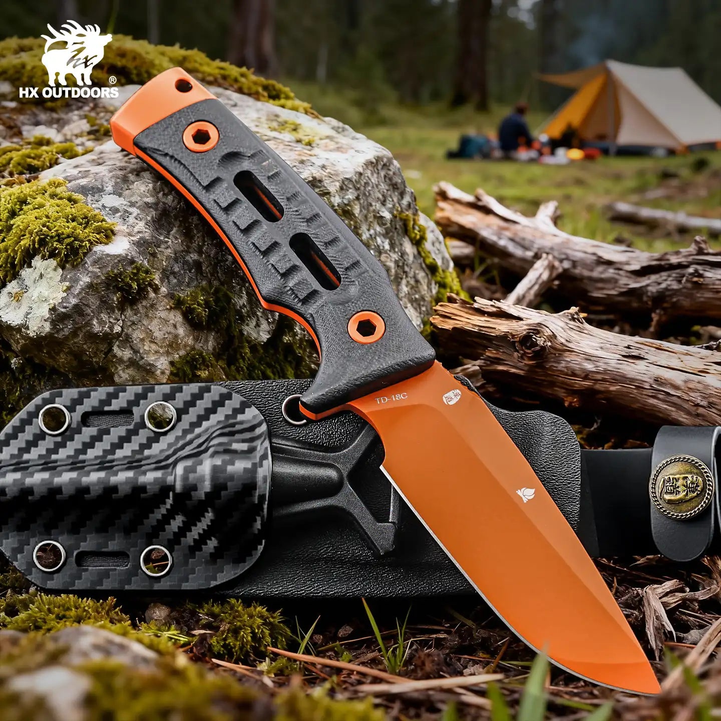 ROCK APEX Fixed Blade | 3.7" Orange DC53 Blade | Black G10 Handle | HX OUTDOORS TD-18C