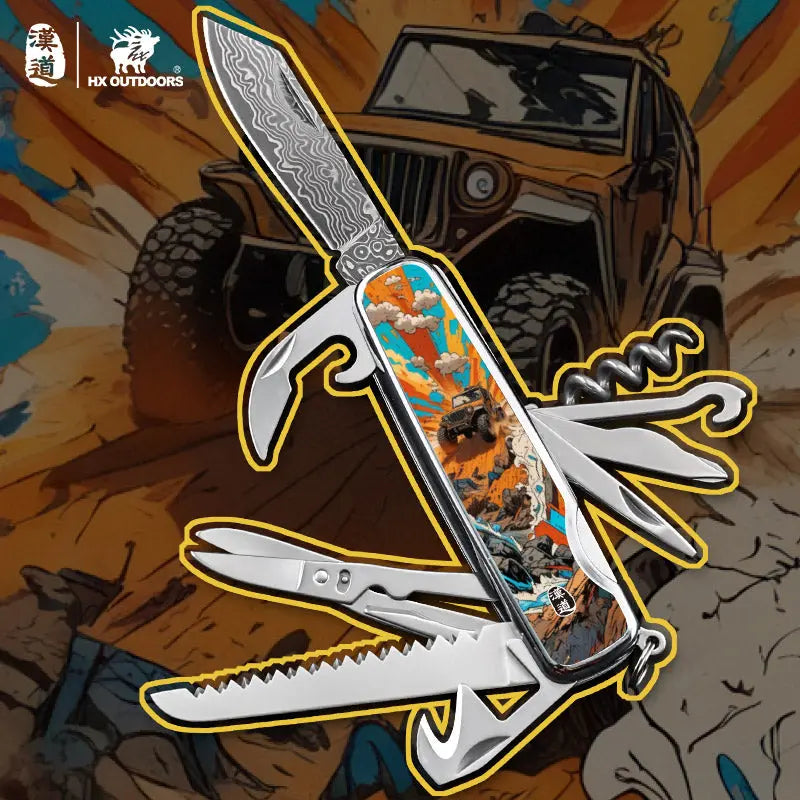 Multi-tool HX OUTDOORS DAMASK TRAILFOR 2.2" Damask Steel VG10 Multi-tool Knife Camping Outdoor DD-14C from HX OUTDOORS