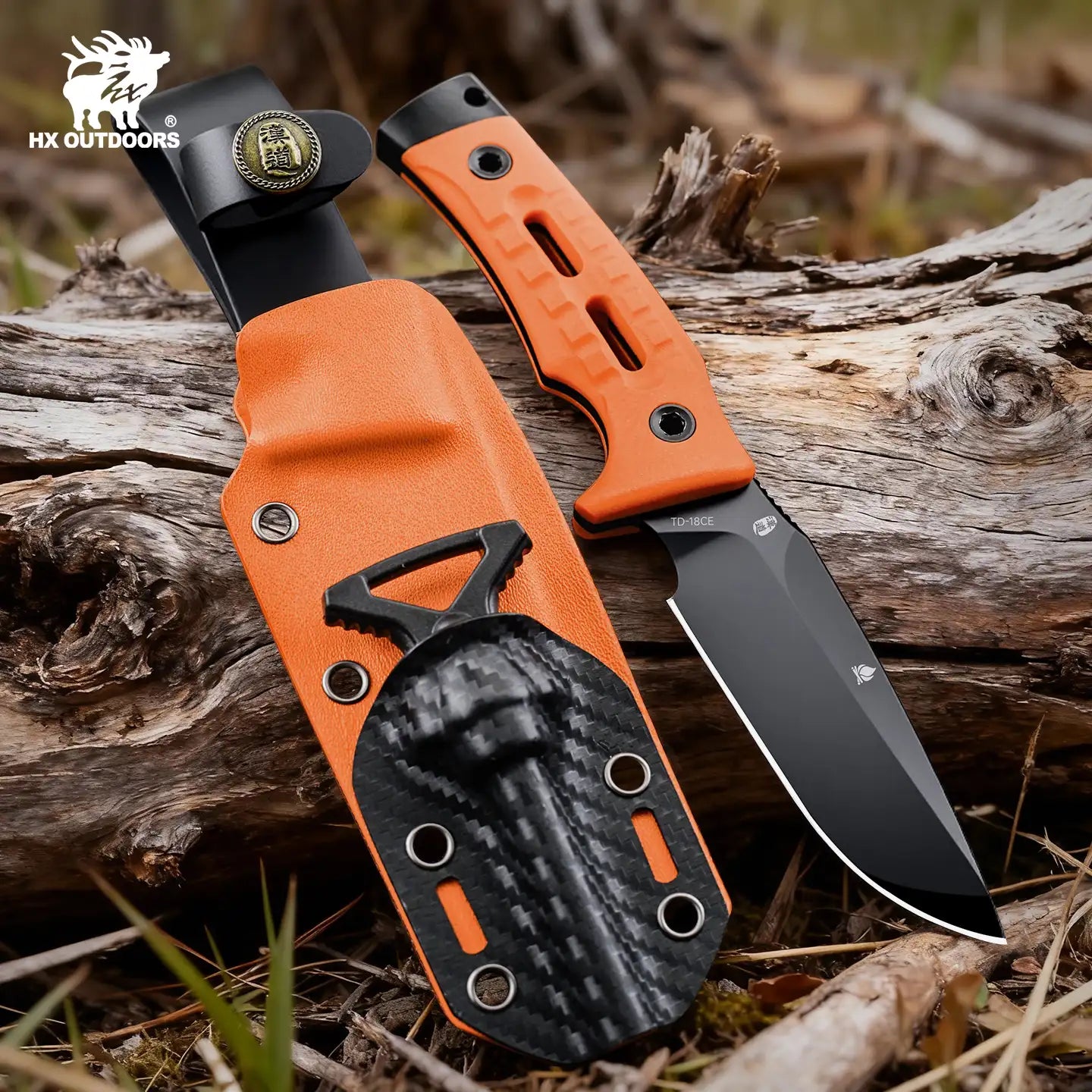 ROCK APEX Fixed Blade | 3.7" DC53 Blade | Orange G10 Handle | HX OUTDOORS TD-18CE