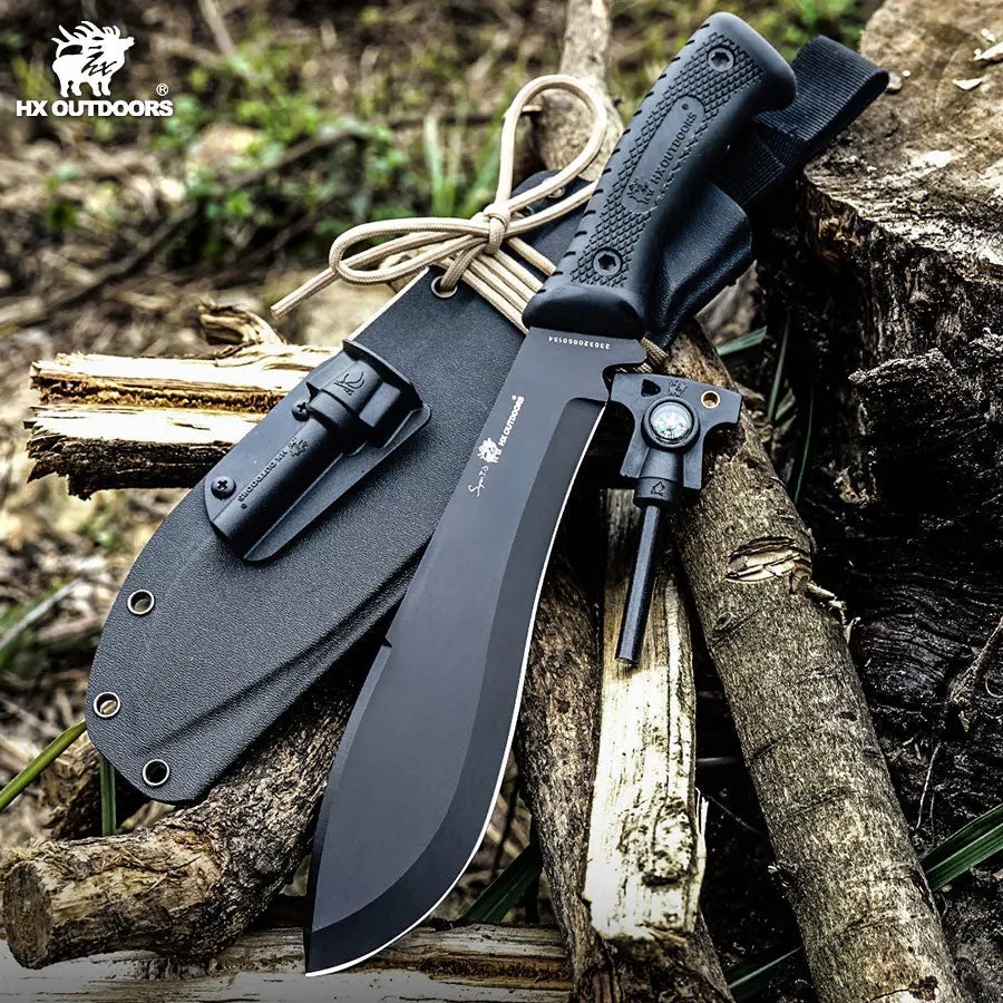 Bush Tool HX OUTDOORS 8.27" D2 Black Rubberized Handle CHEVALIER Bush Tool Fixed Blade Knife Wilderness Survival TD-02 from HX OUTDOORS
