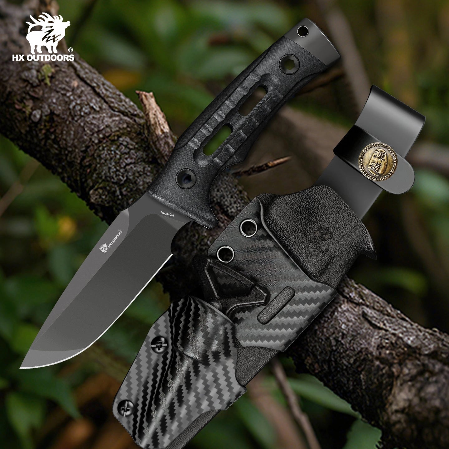 ROCK APEX MagnaCut Edition Fixed Blade | 3.7" DLC‑Coated Magnacut Blade | Black G10 Handle | HX OUTDOORS TD-24A