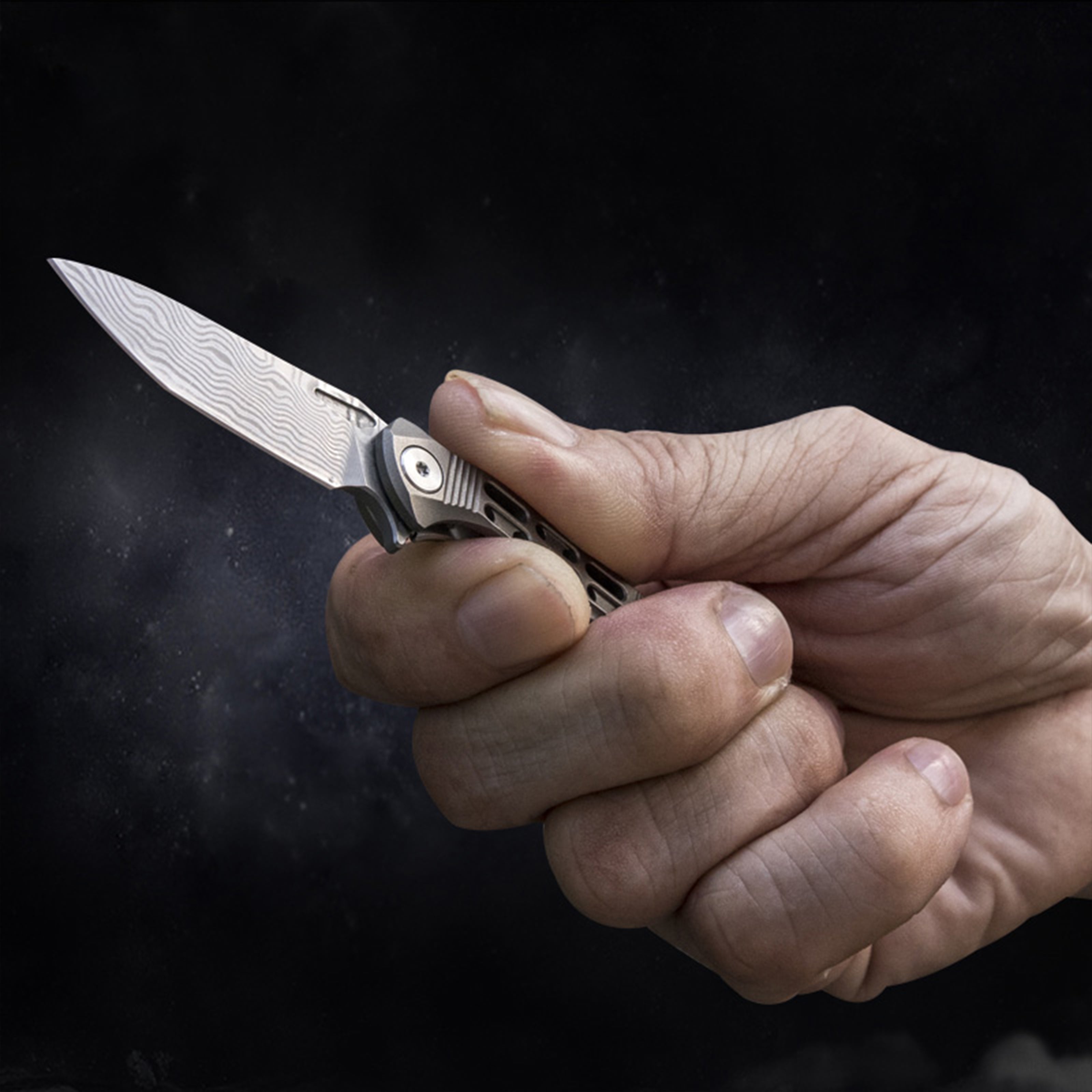 HX OUTDOORS MINI ARMORED | Pocket Knife | Liner Lock | 1.37" Damascus Blade | Pink Titanium Handle | EDC-005C MINI ARMORED