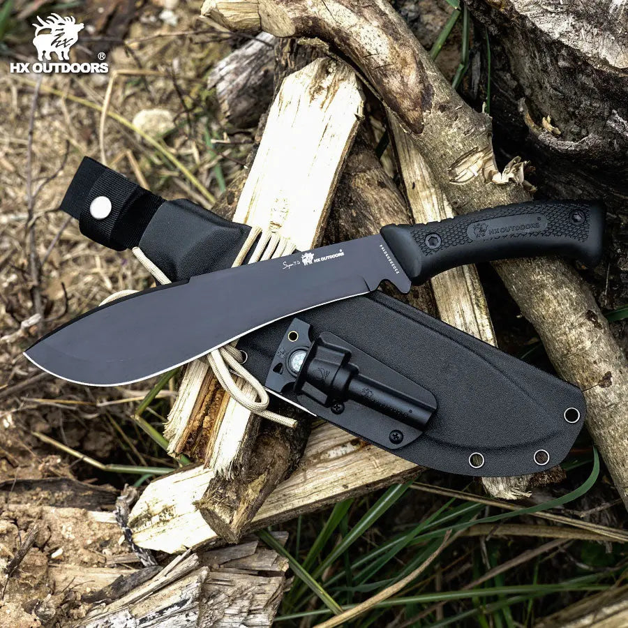 Bush Tool HX OUTDOORS 8.27" D2 Black Rubberized Handle CHEVALIER Bush Tool Fixed Blade Knife Wilderness Survival TD-02 from HX OUTDOORS