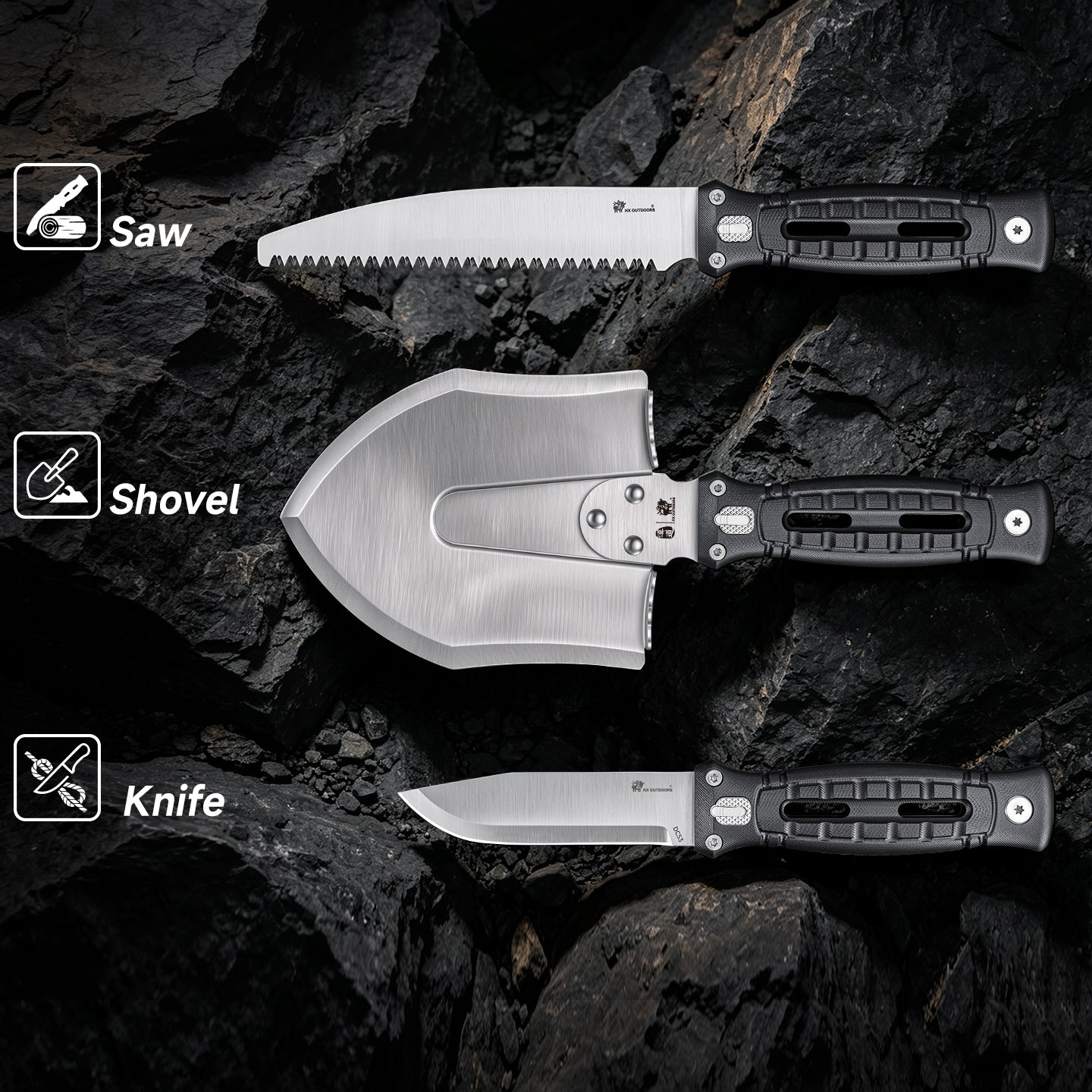 ROCK APEX Wild Trek 3-in-1 Tool Kit | 3.78" DC53 Blade | G10 Handle | HX OUTDOORS GBC-68