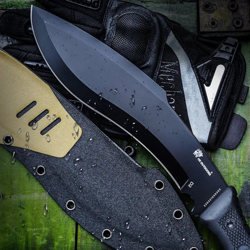 Bush Tool HX OUTDOORS 8.27" D2 Black Rubberized Handle The Mountain Bush Tool Fixed Blade Knife Wilderness Survival D-292 from HX OUTDOORS