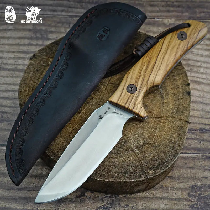 JUNGLE RULES D2 Fixed Blade | Olive Wood EDC Camping Knife – HX