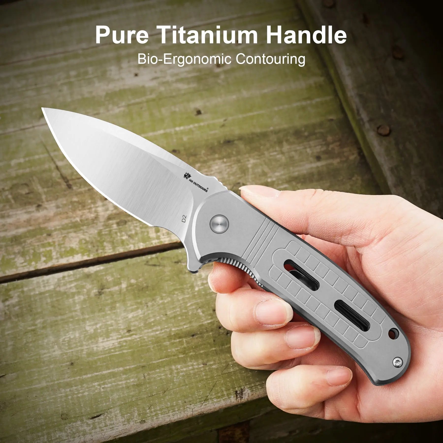 Pocket Knife HX OUTDOORS ROCK SAPPHIRE 2.4" D2 TITANIUM Drop Point Pocket Knife Camping Outdoor ZD-113S from HX OUTDOORS