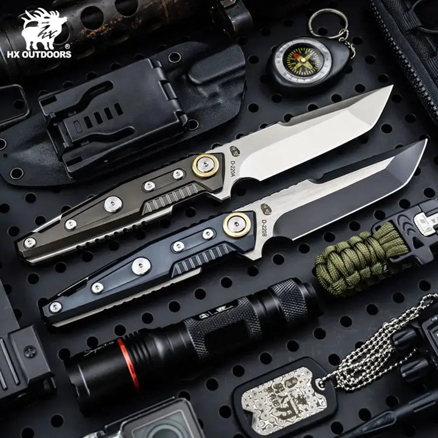 Fixed Blade HX OUTDOORS 3.86" DC53 Black Aluminum Handle MECHTITAN Fixed Blade Knife Sharp Camping Survival Hiking Knives D-220B from HX OUTDOORS