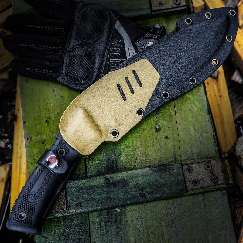Bush Tool HX OUTDOORS 8.27" D2 Black Rubberized Handle The Mountain Bush Tool Fixed Blade Knife Wilderness Survival D-292 from HX OUTDOORS