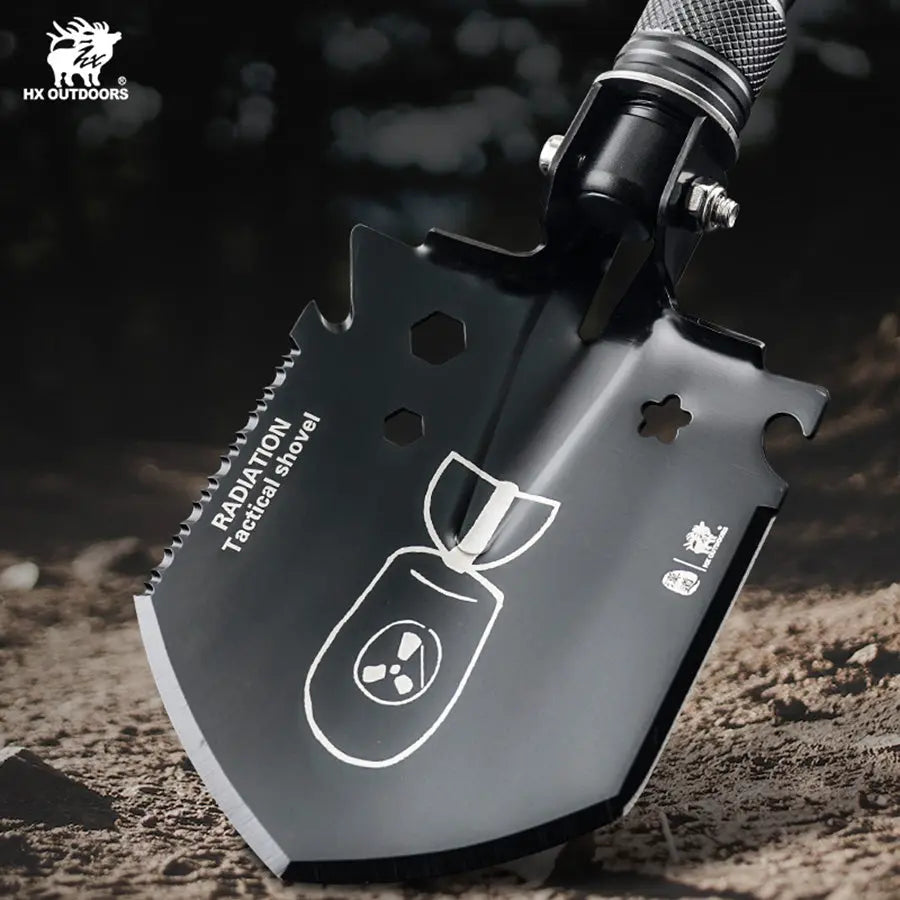 Shovel HX OUTDOORS RADIANTX Shovel Set with Hoe, Saw, Knife, Bottle Opener, Fire Starter Aluminum Handle (18.50" 440 Stainless Steel Head) GBC-62B from HX OUTDOORS