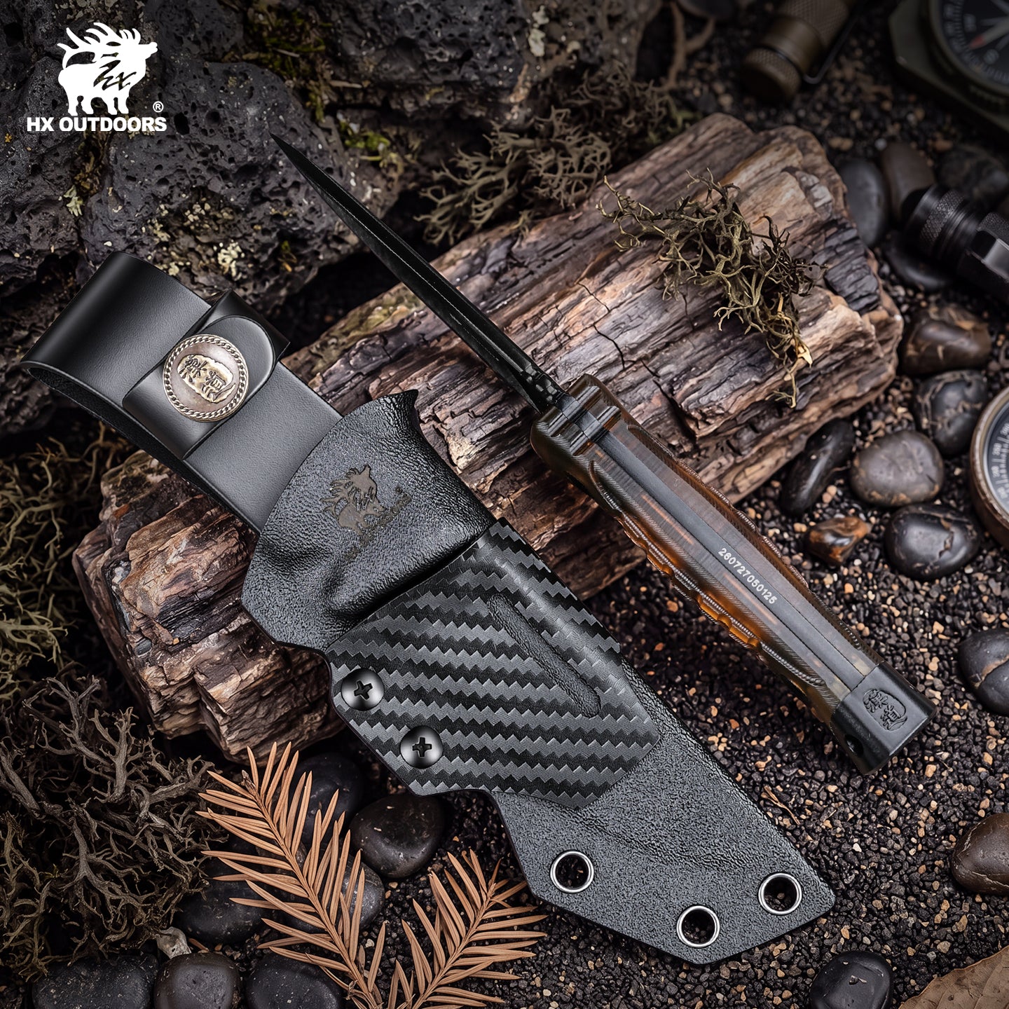 ROCK APEX SE Fixed Blade | 3.15" Black Titanium Coating DC53 Blade | PEI Handle | HX OUTDOORS TD-25P