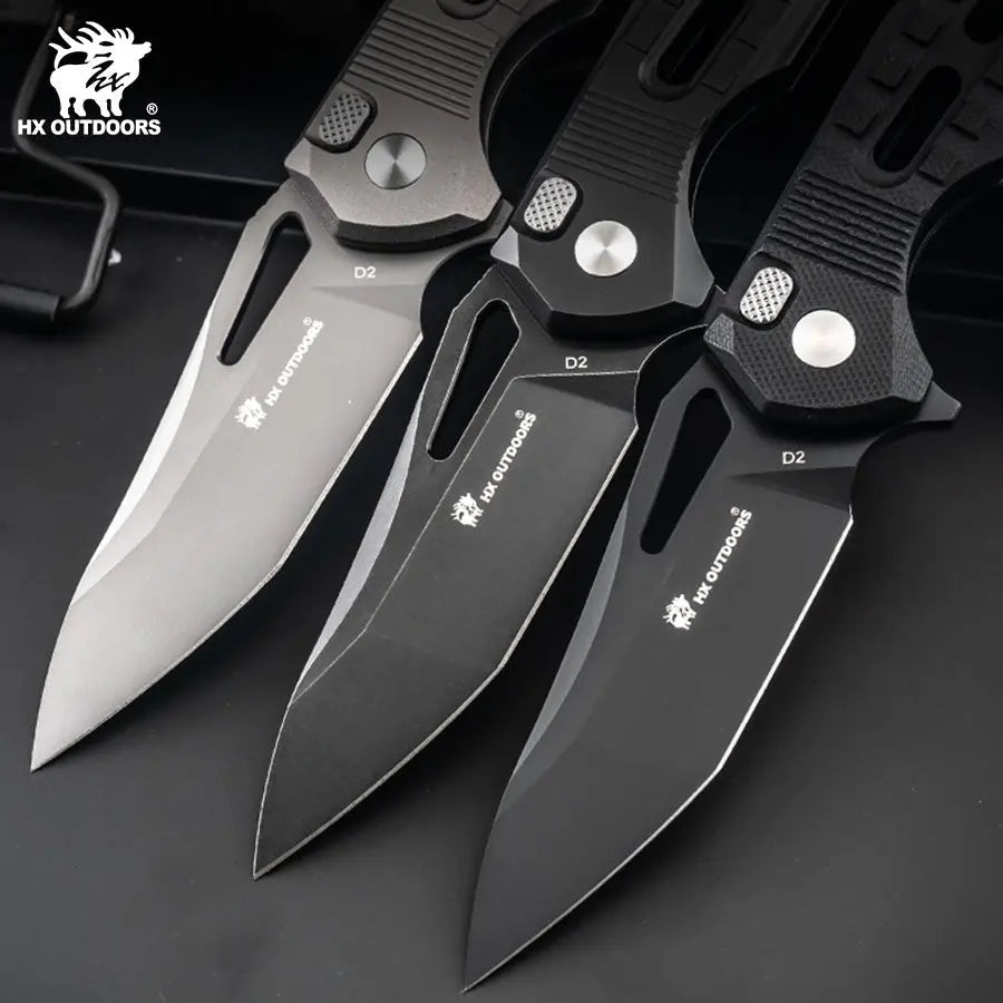 Pocket Knife HX OUTDOORS REINFORCED ROCK ONYX 2.87" D2 G10 BUTTON LOCK Tactical Folding Knife Camping, Hunting, And Outdoors ZD-104B-S from HX OUTDOORS