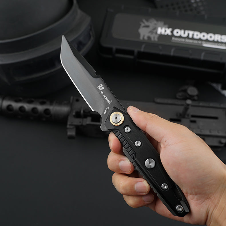 HX OUTDOORS MECHTITAN | Fixed Blade | 3.86" DC53 Blade | DLC Coating Carbon Fibe Handle | D-220DLC MECHTITAN