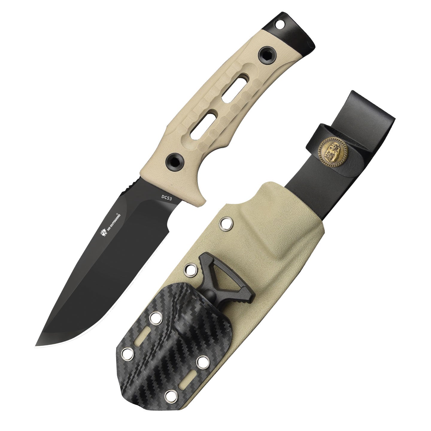 ROCK APEX Fixed Blade | 3.7" DC53 Blade | Khaki G10 Handle | HX OUTDOORS TD-18A