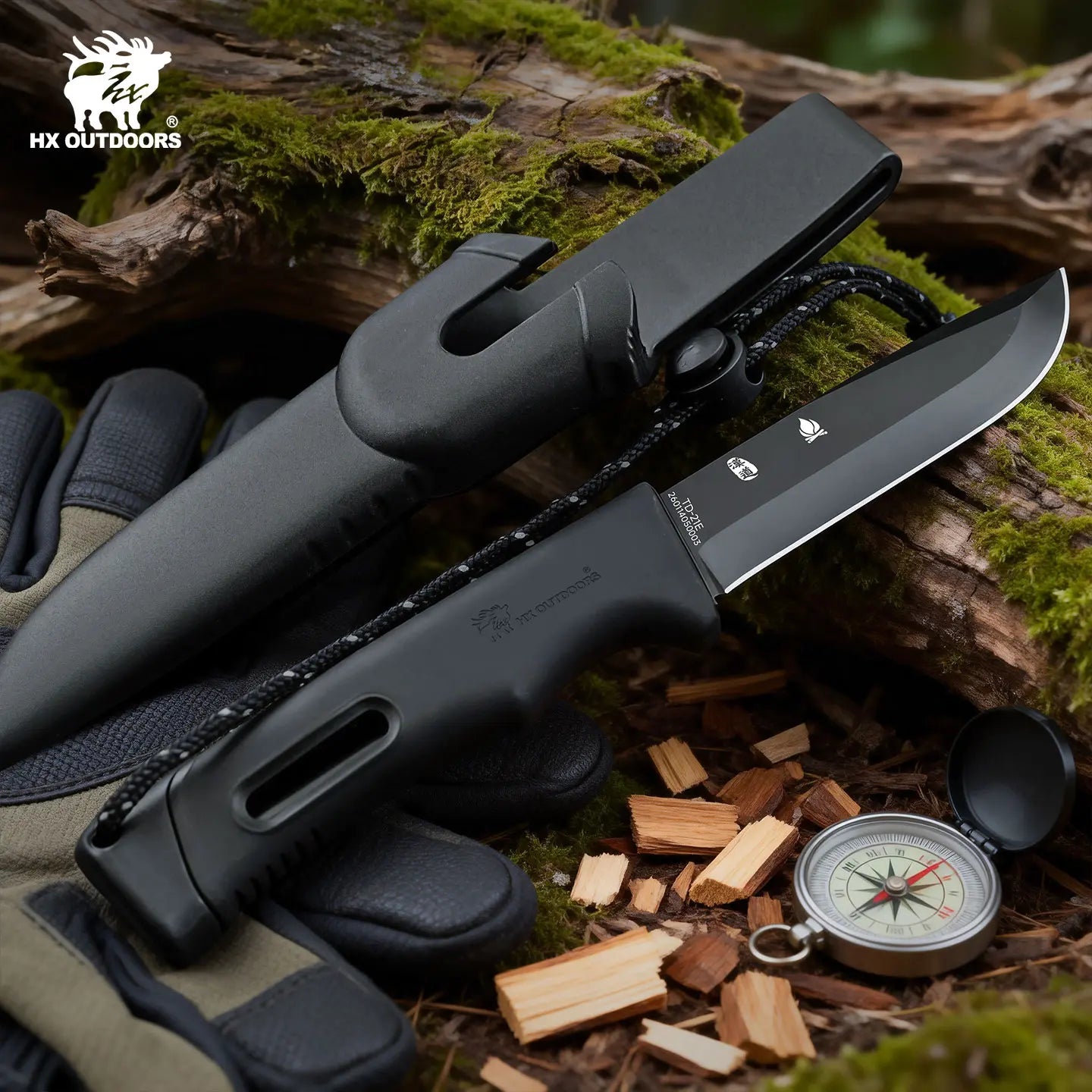 SURVIVAL MASTER 4 Fixed Blade | 3.74″ Matte Black Titanium Coating 5Cr15 Blade | Black PP & Black TPR Handle | TD-21E