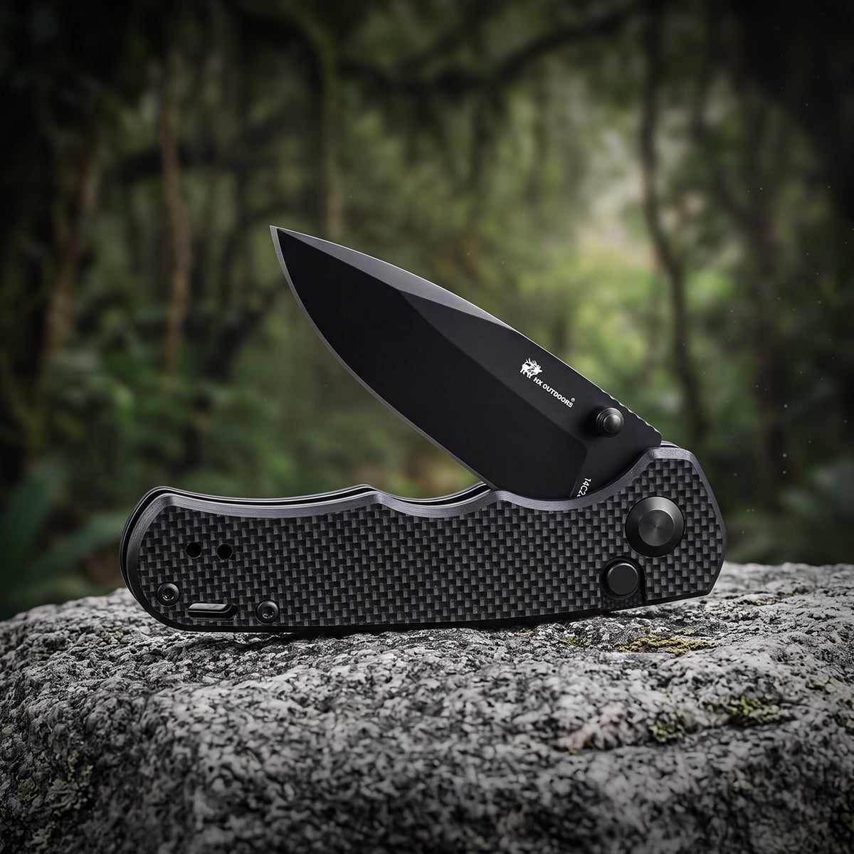 SCOUT | Pocket Knife | Button Lock | 2.68" 14C28N Black Blade | Black G10 Handle | HX OUTDOORS ZD-127B-S
