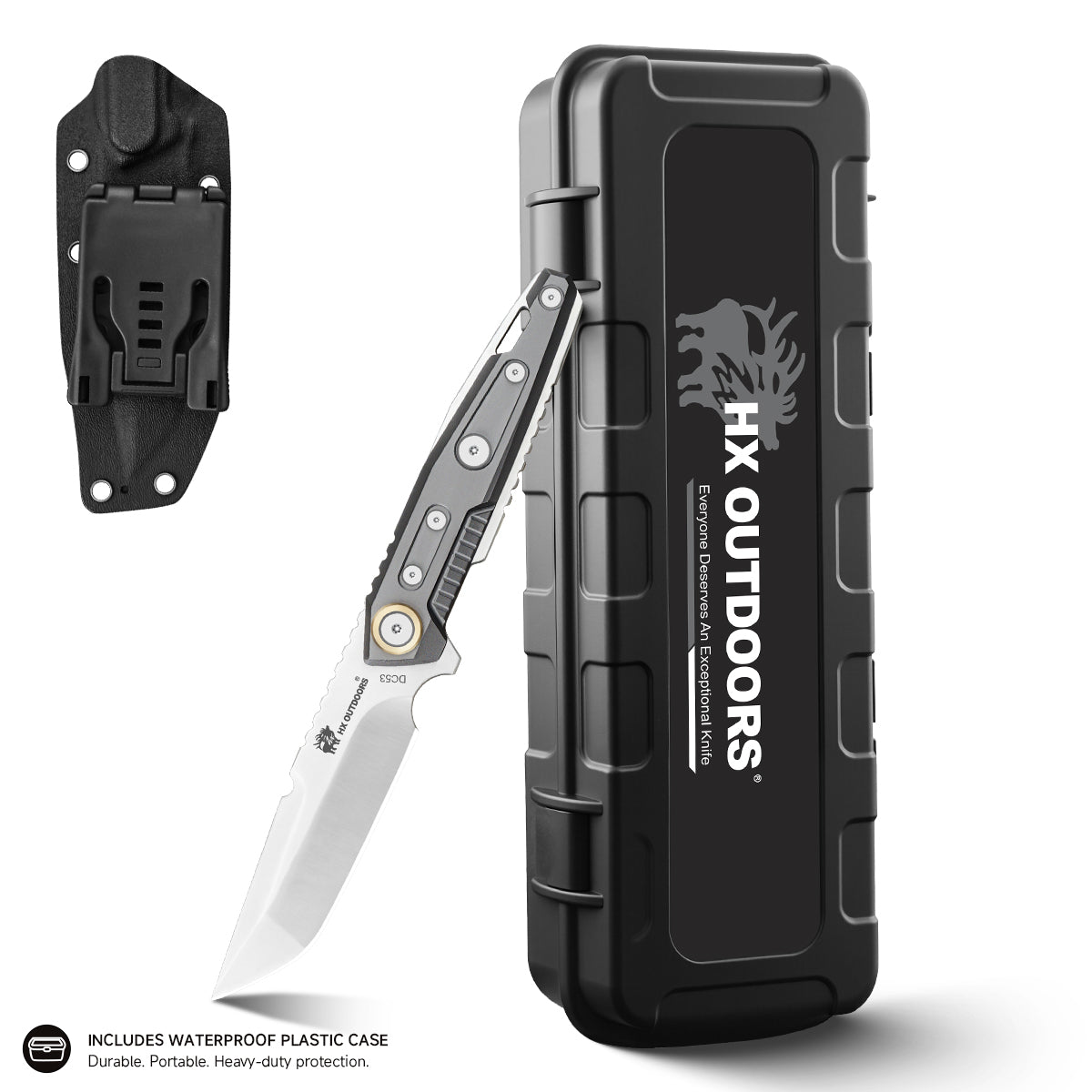 MECHTITAN Fixed Blade | 3.86" DC53 Blade | Gray Aluminum Handle | HX OUTDOORS D-220A