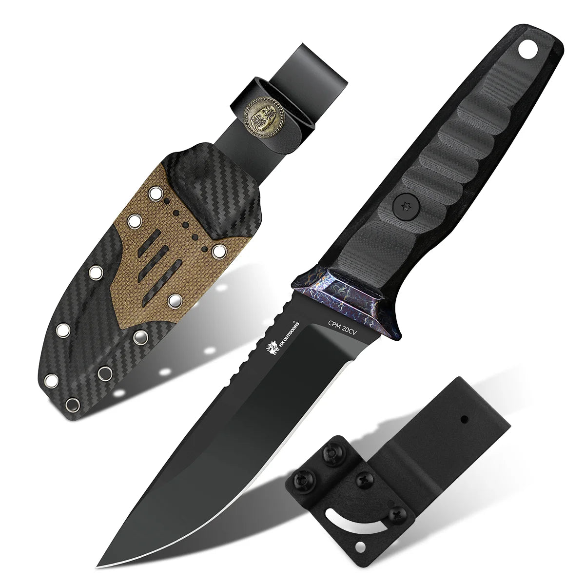 PRISM DLC‑Coated CPM 20CV Fixed Blade | Black G10 EDC Camping Knife