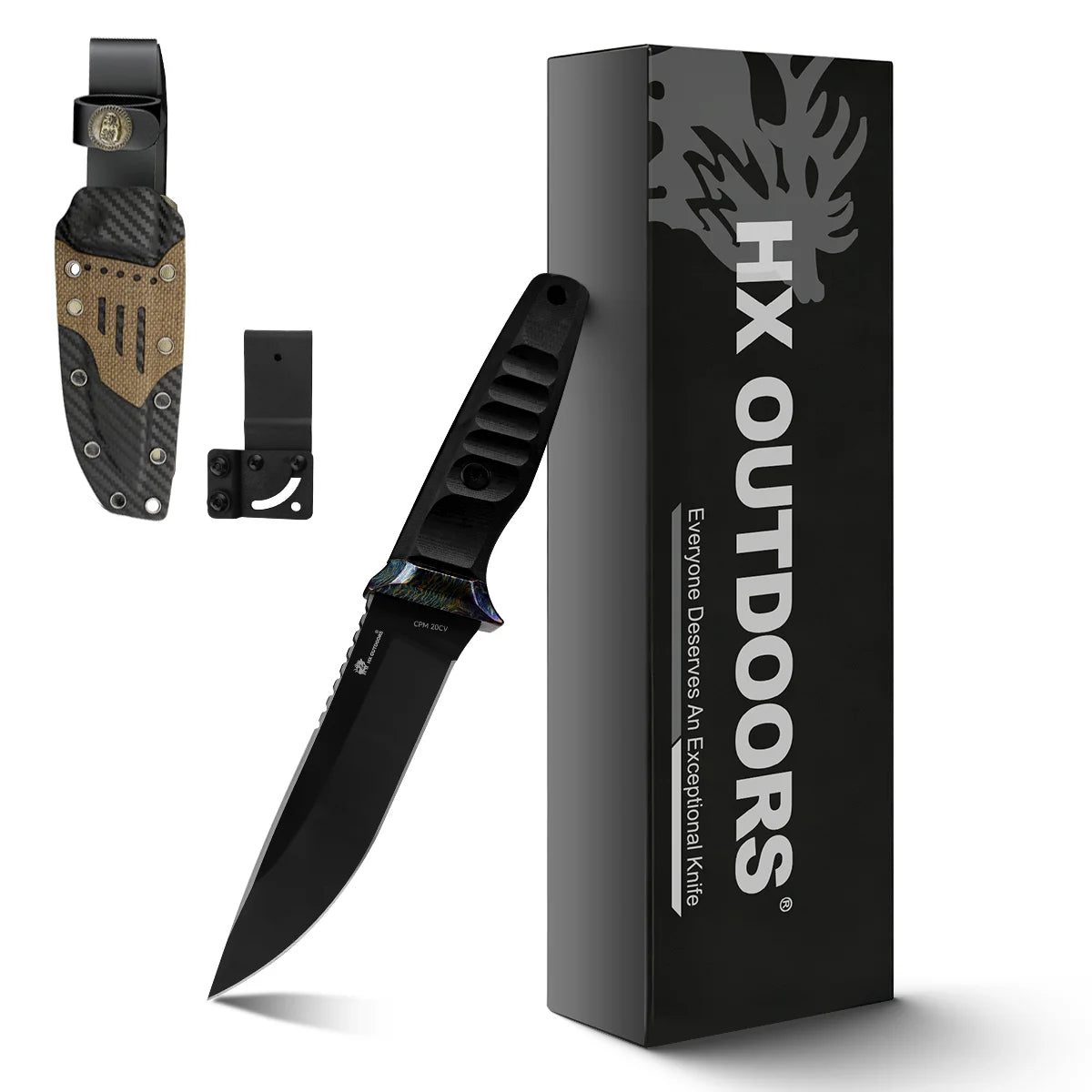 PRISM Fixed Blade | 4.72" DLC‑Coated CPM 20CV Blade | Black G10 Handle | HX OUTDOORS D-352
