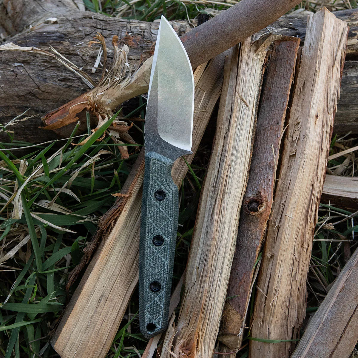 MAVERICK Fixed Blade | 2.95" Stone Wash 14C28N Blade | Green Micarta Handle | HX OUTDOORS D-354A