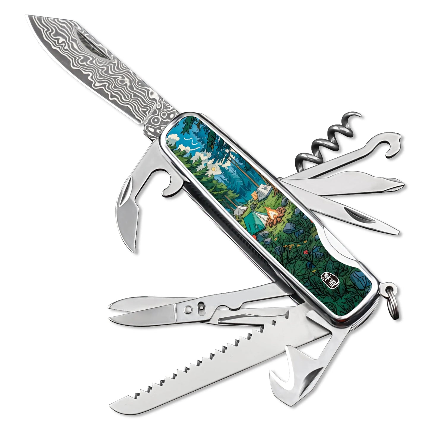 Multi-tool HX OUTDOORS DAMASK CAMPHOR 2.2" Damask Steel VG10 Multi-tool Knife Camping Outdoor DD-14B from HX OUTDOORS