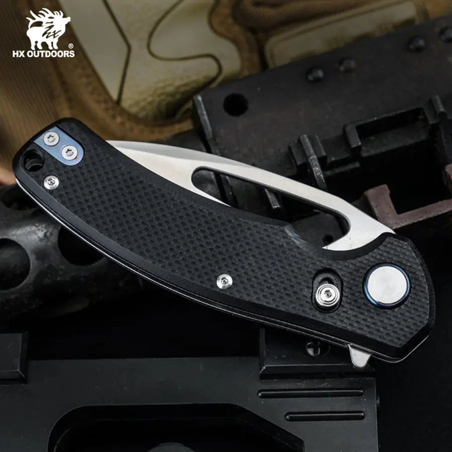 Pocket Knife HX OUTDOORS 2.5" D2 Steel Blade G10 Handle EDC VOYAGER CROSSBAR LOCK Folding Knife Black ZD-091S from HX OUTDOORS