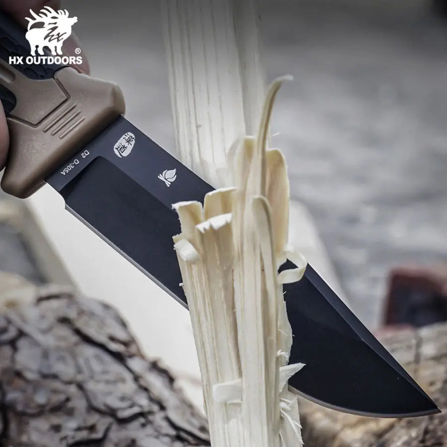 Fixed Blade HX OUTDOORS 4.33" D2 Brown PP & TRP Handle Hound Survival Fixed Blade Hunting Knife Adventure Survival Tools D-305A from HX OUTDOORS