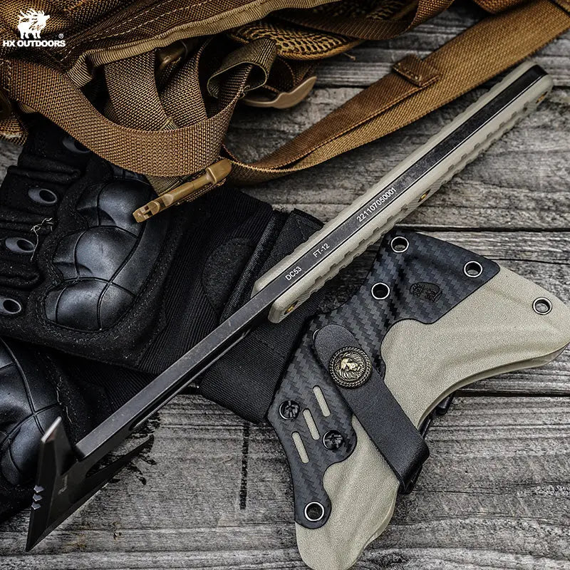 Camping Hatchet HX OUTDOORS ROCK OBSIDIAN 15.39" DC53 Brown G10 Handle Bushcraft Demolition Breaking Axe Outdoor Survival Hiking Camping FT-12 from HX OUTDOORS