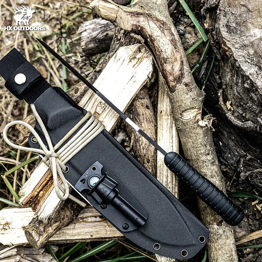 Bush Tool HX OUTDOORS 8.27" D2 Black Rubberized Handle CHEVALIER Bush Tool Fixed Blade Knife Wilderness Survival TD-02 from HX OUTDOORS