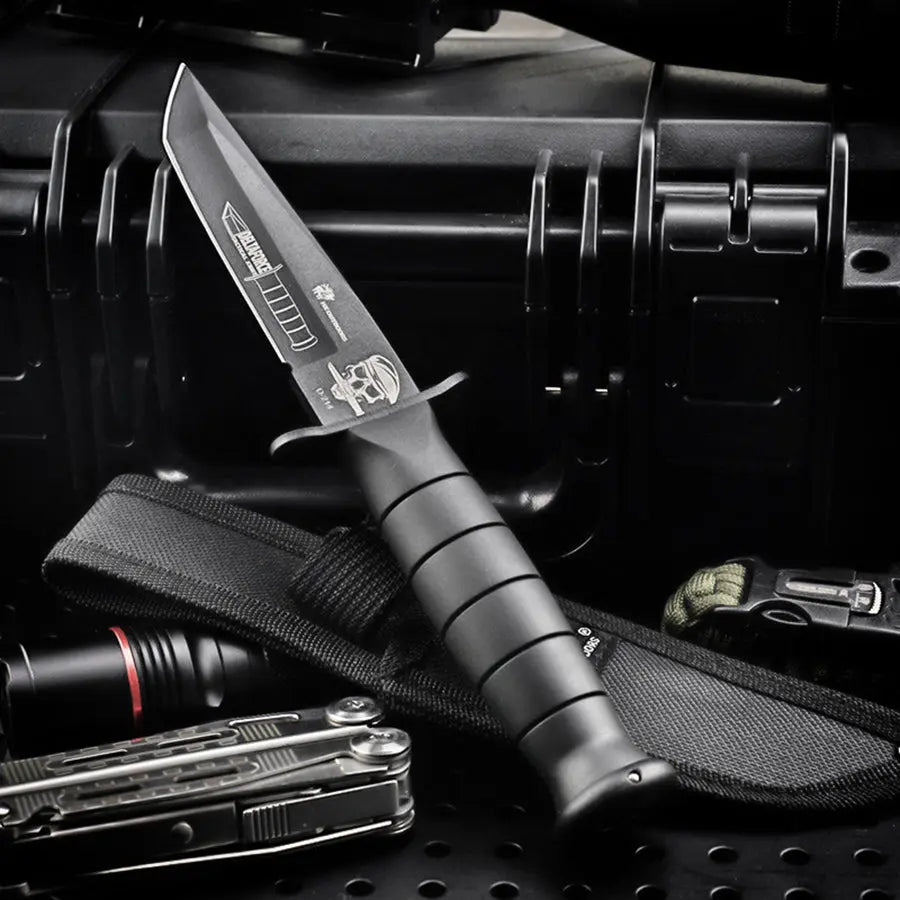 Fixed Blade HX OUTDOORS Delta 3.77" 440 Black Rubber Handle Tanto Full Tang Fixed Blade Knife for Camping Hunting Adventure Survival and EDC Tool Gifts D-214 from HX OUTDOORS