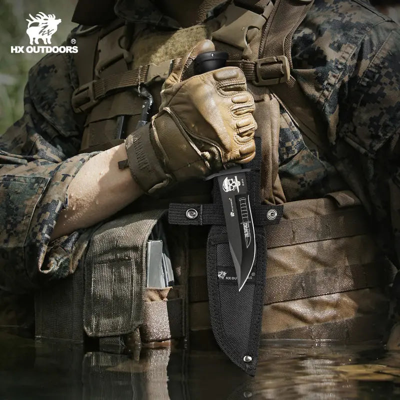 Fixed Blade HX OUTDOORS Delta 3.77" 440 Black Rubber Handle Tanto Full Tang Fixed Blade Knife for Camping Hunting Adventure Survival and EDC Tool Gifts D-214 from HX OUTDOORS