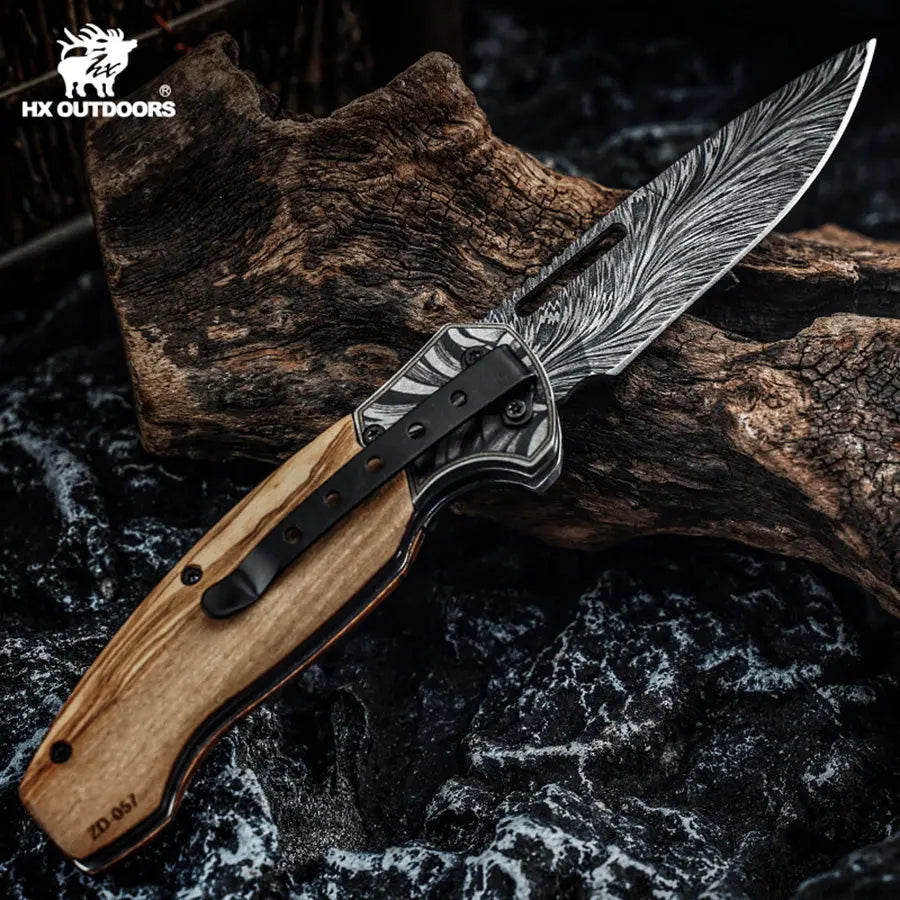 Pocket Knife HX OUTDOORS 3.14" 5CR15 EDC GRIFFIN Slip Joint Folding Utility Knife With Olive Handle ZD-057 from HX OUTDOORS